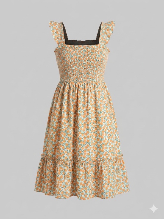 Crewcuts Other - Crewcuts girls size 8 orange print smocked tiered full skirt summer midi dress
